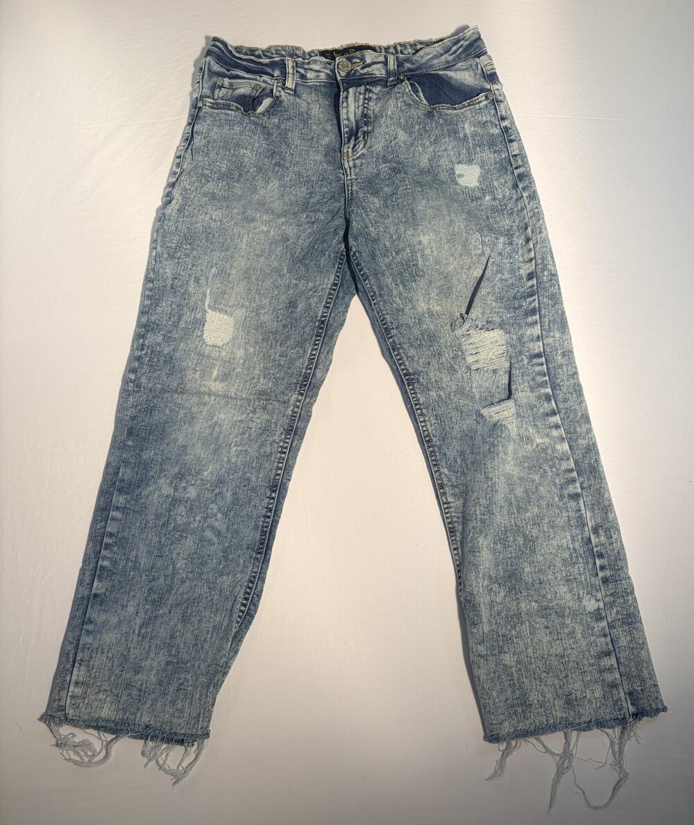 Indigo Rein Acid Wash Distressed Jeans Size 11 W29 L26.5 Ripped Frayed Hem